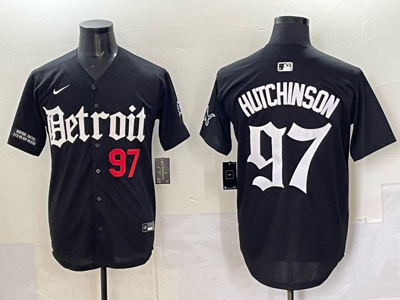 Men 2025 Detroit Lions 97 Hutchinson Black NFL jersey 005